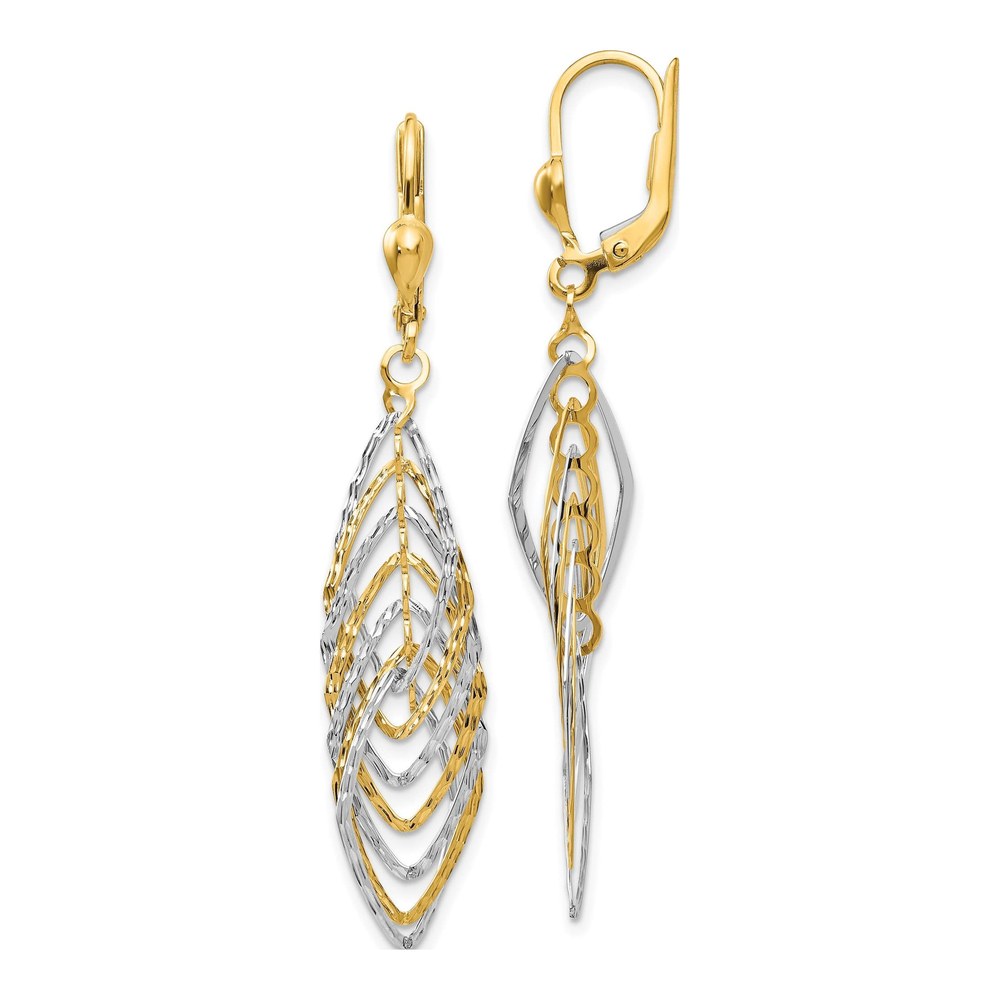 14K Two-Tone Gold Diamond-Cut Leverback Earrings