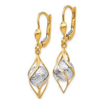 14K Two-Tone Gold Diamond-Cut Leverback Earrings – view 3