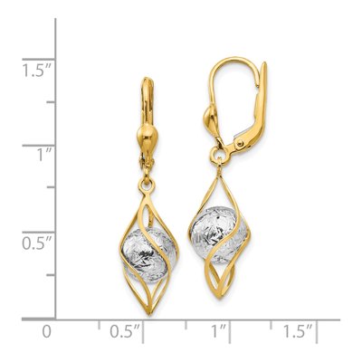 14K Two-Tone Gold Diamond-Cut Leverback Earrings – view 5