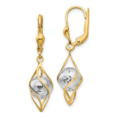 14K Two-Tone Gold Diamond-Cut Leverback Earrings