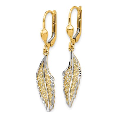 14K Yellow Gold Filigree Leaf Leverback Earrings – view 3