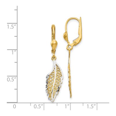 14K Yellow Gold Filigree Leaf Leverback Earrings – view 5