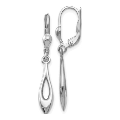 14K White Gold Open Teardrop Leverback Earrings