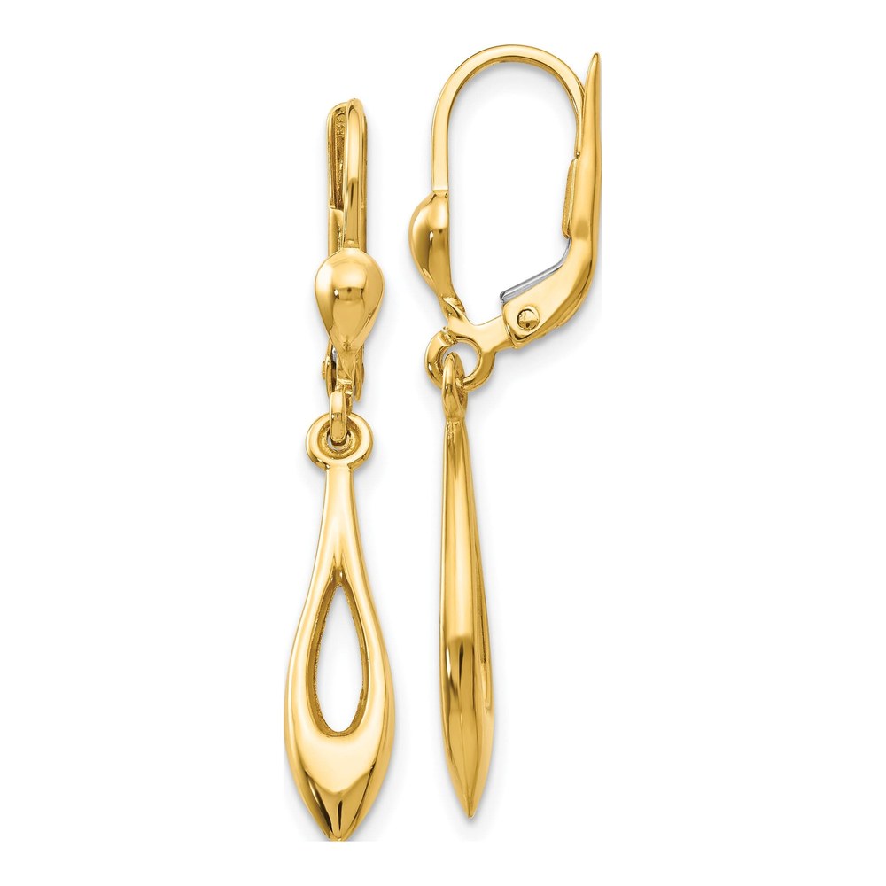 14K Yellow Gold Open Teardrop Leverback Earrings