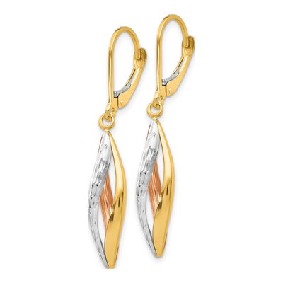 14K Two-Tone Gold Diamond-Cut Twist Leverback Earrings – view 3