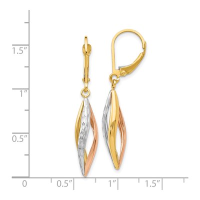 14K Two-Tone Gold Diamond-Cut Twist Leverback Earrings – view 5