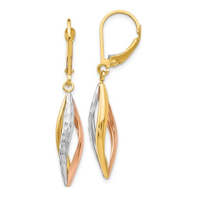 14K Two-Tone Gold Diamond-Cut Twist Leverback Earrings