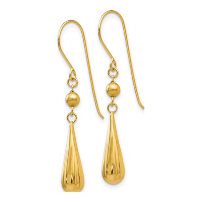 14K Yellow Gold Puffed Teardrop Dangle Earrings – view 3