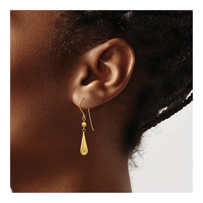 14K Yellow Gold Puffed Teardrop Dangle Earrings – view 4