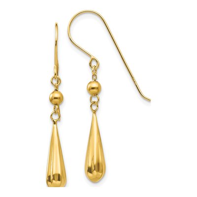 14K Yellow Gold Puffed Teardrop Dangle Earrings