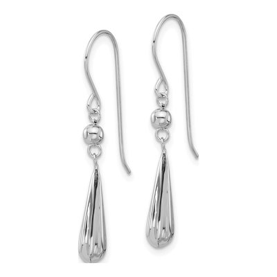 14K White Gold Puffed Teardrop Dangle Earrings – view 3