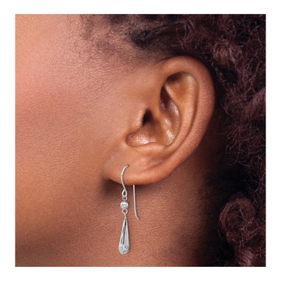 14K White Gold Puffed Teardrop Dangle Earrings – view 4
