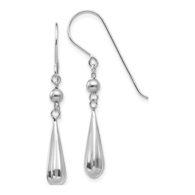 14K White Gold Puffed Teardrop Dangle Earrings