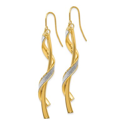14K Yellow Gold Glitter Spiral Dangle Earrings – view 4