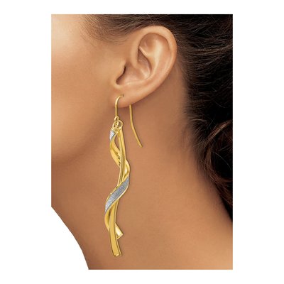 14K Yellow Gold Glitter Spiral Dangle Earrings – view 5