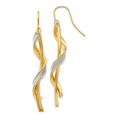 14K Yellow Gold Glitter Spiral Dangle Earrings