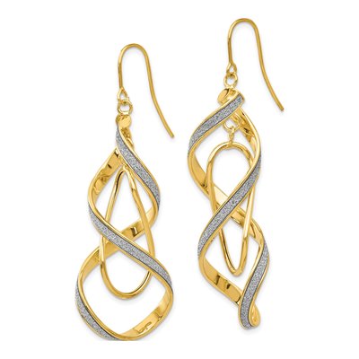 14K Yellow Gold Glitter Spiral Dangle Earrings – view 4