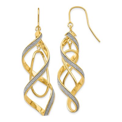 14K Yellow Gold Glitter Spiral Dangle Earrings
