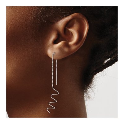 14K White Gold Diamond-Cut Spiral Threader Earrings – view 3