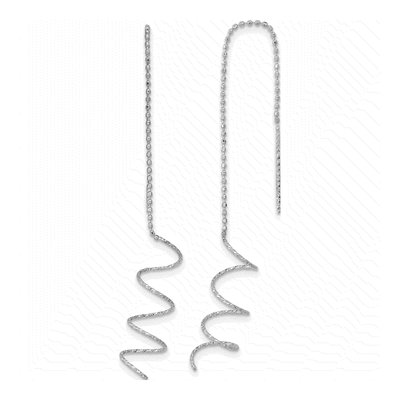 14K White Gold Diamond-Cut Spiral Threader Earrings