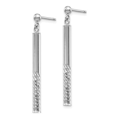 14K White Gold Diamond-Cut Bar Dangle Earrings – view 3