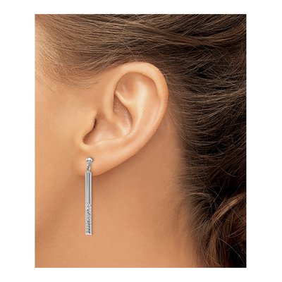 14K White Gold Diamond-Cut Bar Dangle Earrings – view 4