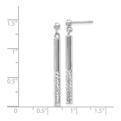14K White Gold Diamond-Cut Bar Dangle Earrings – view 5