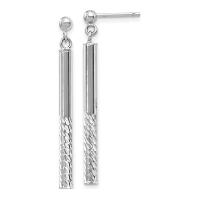 14K White Gold Diamond-Cut Bar Dangle Earrings