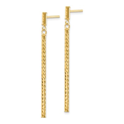 14K Yellow Gold Diamond-Cut Bar Dangle Earrings – view 3