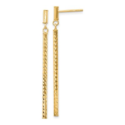14K Yellow Gold Diamond-Cut Bar Dangle Earrings