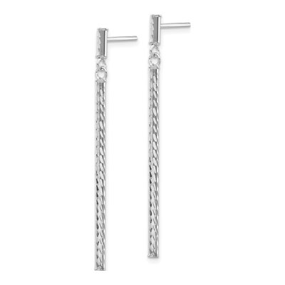 14K White Gold Diamond-Cut Bar Dangle Earrings – view 2