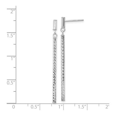 14K White Gold Diamond-Cut Bar Dangle Earrings – view 4