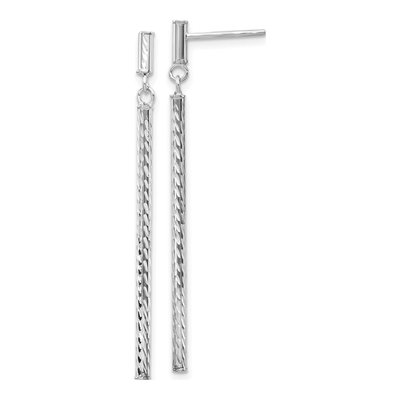 14K White Gold Diamond-Cut Bar Dangle Earrings