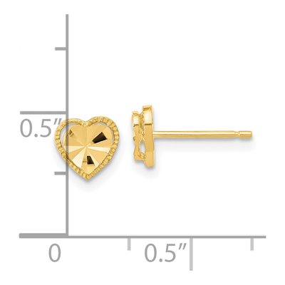 14K Yellow Gold Diamond-Cut Heart Stud Earrings – view 4
