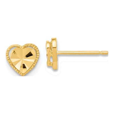 14K Yellow Gold Diamond-Cut Heart Stud Earrings