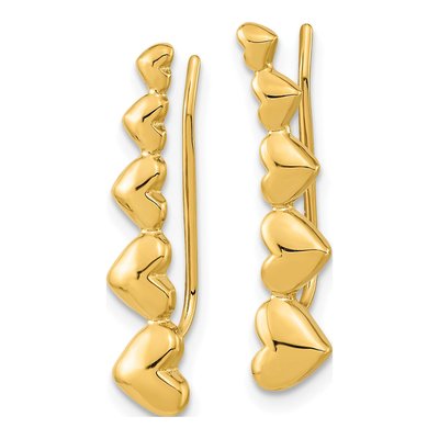 14K Yellow Gold Graduated Hearts Ear Climbers Threader Earrings – view 3