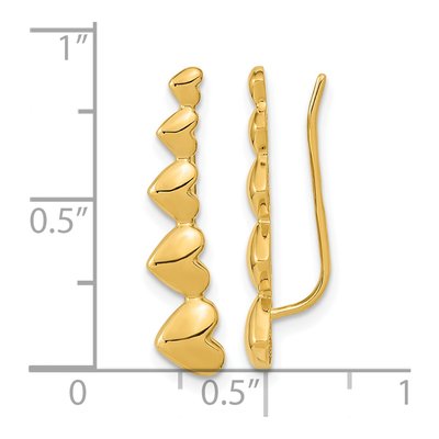 14K Yellow Gold Graduated Hearts Ear Climbers Threader Earrings – view 4