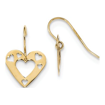 14K Yellow Gold Cut-Out Heart Dangle Earrings