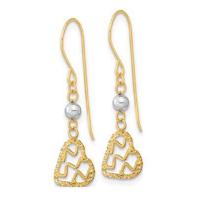 14K Two-Tone Gold Heart French Hook Dangle Earrings – view 3