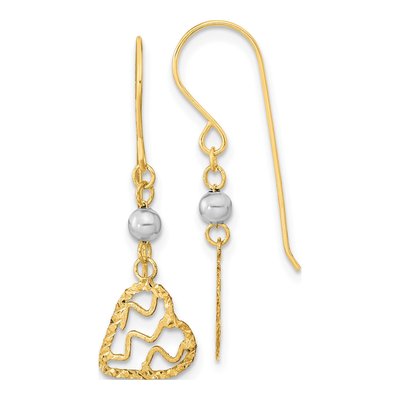 14K Two-Tone Gold Heart French Hook Dangle Earrings