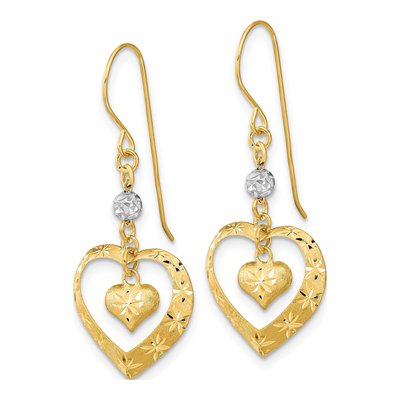 14K Two-Tone Gold Heart French Wire Dangle Earrings – view 2