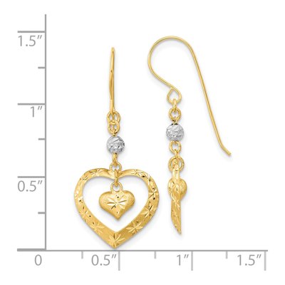 14K Two-Tone Gold Heart French Wire Dangle Earrings – view 3