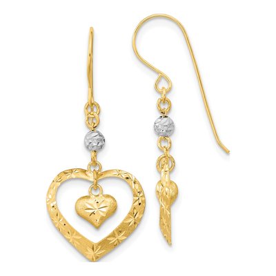 14K Two-Tone Gold Heart French Wire Dangle Earrings