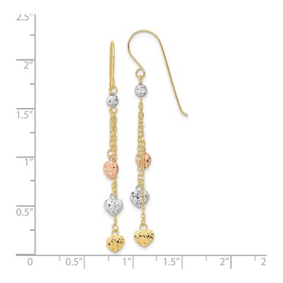 14K Tri-Color Gold Triple Heart Dangle Earrings – view 3