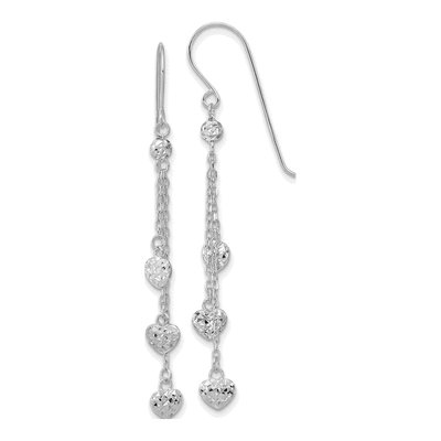 14K White Gold Triple Heart Dangle Earrings