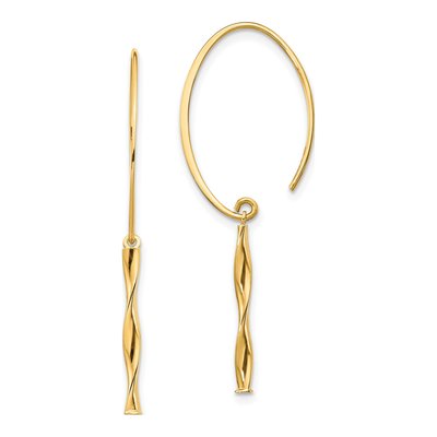 14K Yellow Gold Twisted Bar Threader Earrings