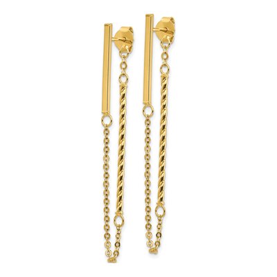 14K Yellow Gold Twisted Bar Front-Back Dangle Earrings – view 3