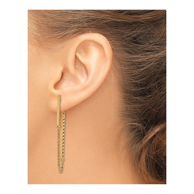 14K Yellow Gold Twisted Bar Front-Back Dangle Earrings – view 4