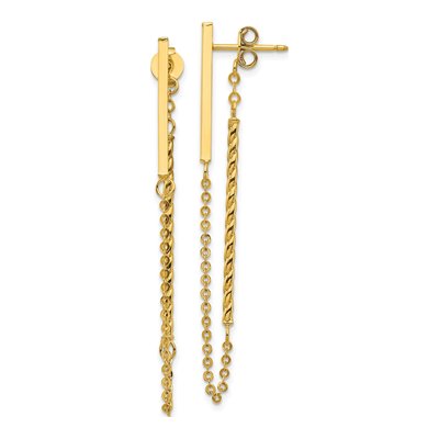 14K Yellow Gold Twisted Bar Front-Back Dangle Earrings