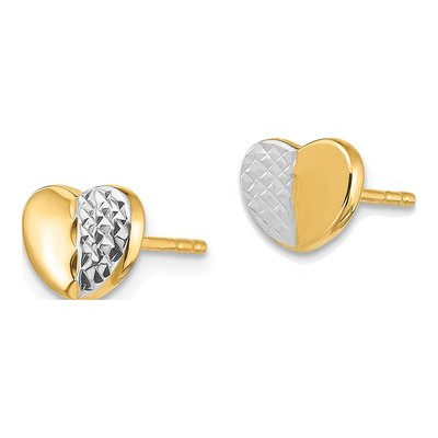 14K Yellow Gold Diamond-Cut Heart Stud Earrings – view 3